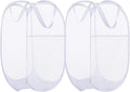 BATTOO Deluxe Strong Mesh Pop up Laundry Hamper Basket with Side Pocket for Laundry Room, Bathroom, Kids Room, College Dorm or Travel 2 Pack White