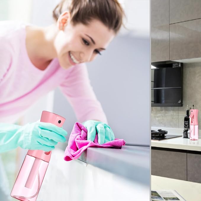 3 Pack Spray Bottles, 2-Pack Continuous Spray Bottles,Fine Water Mist Spray Bottles for Hair 6.8 OZ (200 ML) and 1oz 30ml Travel Spray Bottle Mister for Cleaning,Hairstyling,Plants,Barbers,Pink