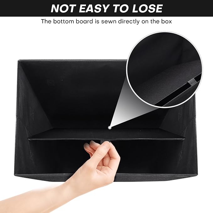 Large 17" 42 Quarts Collapsible Stackable Storage Bins with Lids [3-Pack] Foldable Fabric Linen Storage Boxes Cube, Closet Organizer Baskets with Label (16.7 x 12 x 12, Black)