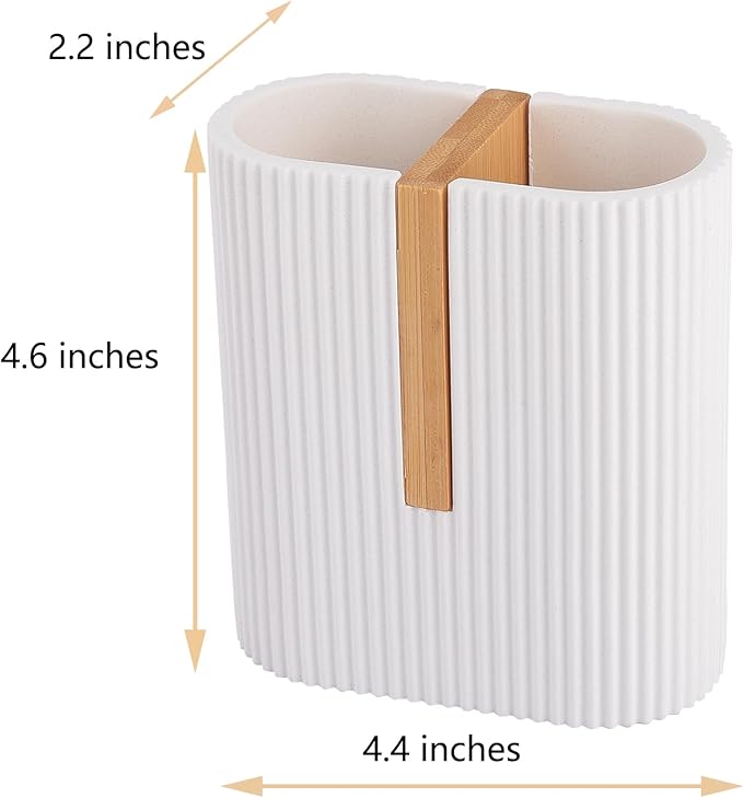 rejomiik Matte White Toothbrush Holders Electric Toothbrush Holder for Bathrooms, Bamboo Tooth Brushing and Toothpaste Storage Organizer for Sink, Countertop