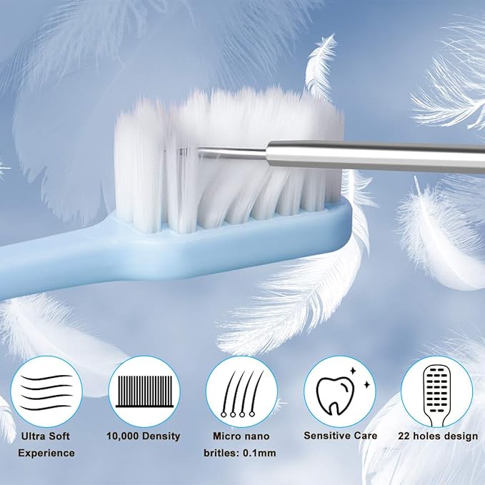 SUREE Extra Soft Toothbrush for Sensitive Teeth, Upgraded 10000 Ultra Soft Bristles for Adults & Elders, Manual Travel Toothbrush with Individual Portable Case (4 Pack)