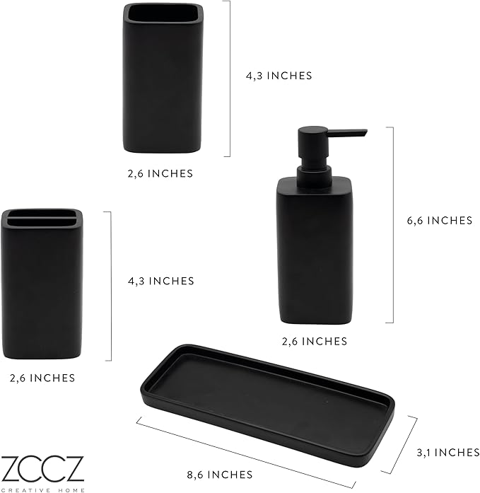 ZCCZ Beige Bathroom Accessory Sets, 4 Pieces Bathroom Accessories Complete Set Vanity Countertop Accessory Set, Includes Lotion Dispenser Soap Pump, Tumbler, Toothbrush Holder and Tray