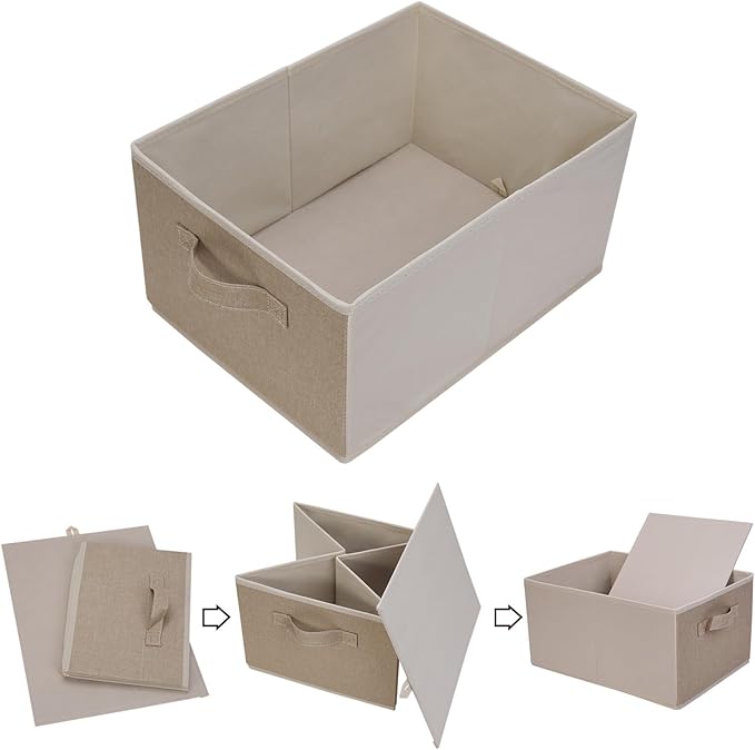 BOMKEE Collapsible Sorage Bins, Storage Cubes Baskets Collapsible Fabric Storage Boxes with Handles for Home and Office (Set of 4, Beige, 15.4 x 11.4 x 7.91inch)