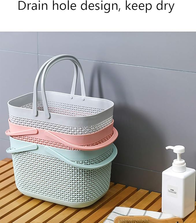 UUJOLY Plastic Organizer Storage Baskets with Handles, Shower Caddy Bins Organizer for Bathroom and kitchen (Pink)