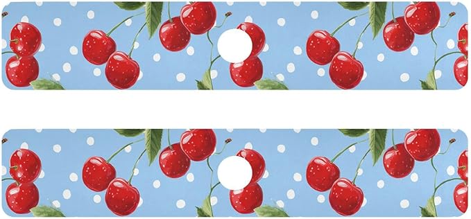 Kitchen Sink Splash Guard 2 PCS 30 Inch Sink Faucet Mat Splash Guard for Bathroom Countertop Water Absorbent Foldable Cuttable Soft Washable Light Blue Dots Red Cherry
