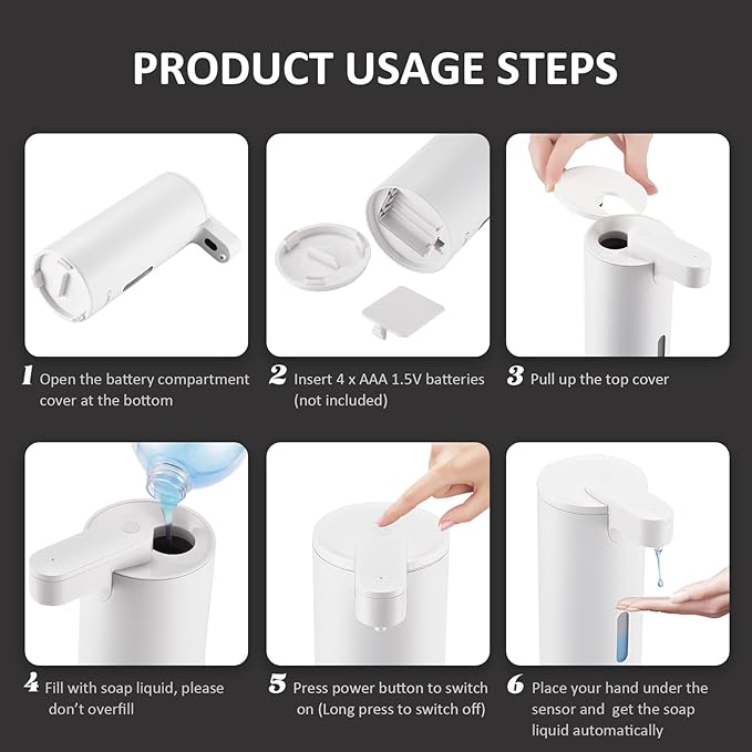 Automatic Soap Dispenser, Automatic Soap Dispenser Touchless, Kitchen & Bathroom, 3 Adjustable Volume for Liquid Soap, Water-Resistant, Hotel, Restaurant and School, Clog-Free, White