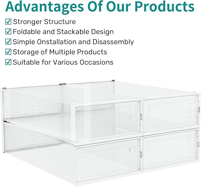 PARANTA 4-Piece Extra Large Boot and Shoe Storage Boxes, Stackable Clear Plastic Shoe Organizer, Space-Saving Shoe Boxes for Boots, Sneakers, and High Heels, Clear