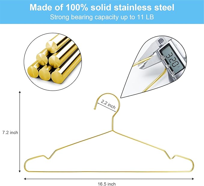 20 Pack Gold Hangers, Clothes Hangers for Closet Ultra Slim Metal Hangars Space Saving Coat Hanger, Heavy Duty Stainless Steel Suit Hanger for Adult Kids Golden Decor Home Essentials