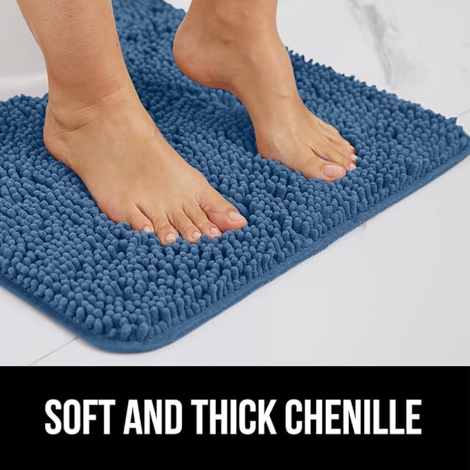 GORILLA GRIP Bath Rug Mat 60x24, Thick Soft Absorbent Chenille, Quick Dry Microfiber Mats, Rubber Backing Washable Shower Floor Rugs, Bathmat Runner, US Designed Bathroom Home Decor Accessories Blue