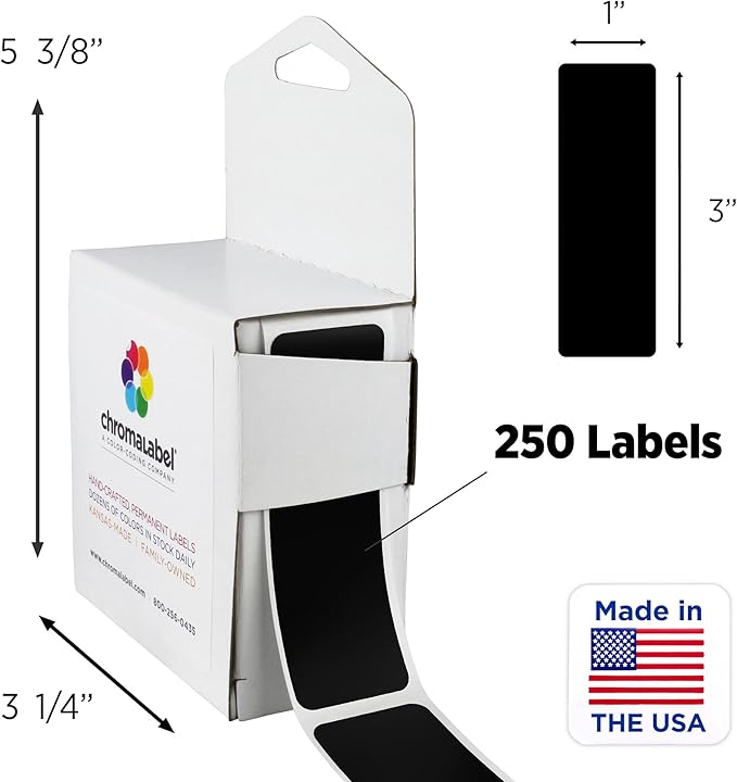 ChromaLabel 1 x 3 Inch All Purpose Permanent Color Code Rectangle Labels, 250 Labels per Dispenser Box, Black (Pack of 2)