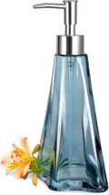 EMPO Vintage Elegant Glass Soap Dispenser, Liquid Soap/Sanitizer/Shampoo Bottle with Golden ABS Pump, Rustic Farmhouse Decor Hand Soap Dispenser Bathroom Accessories (Ripple Yale-Blue)