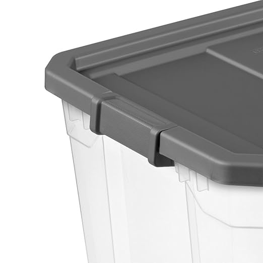 Sterilite 4-Pack Modular Stacker Box, Durable Clear Plastic Storage Bins with Latching Lids, 108 Quart - Stackable Organizing Container Boxes for Closet, Bathroom, and Office