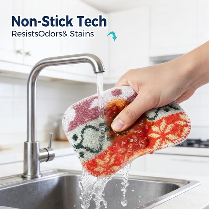 Amarelle GEN II Dish Washing Scrubbers (3-Pack), Made in Green Kitchen Scrubbers for Dishes, Non Scratch Pot & Pan Scrubber, Dual-Sided Heavy-Duty Scouring Pads, Reusable (Nordic Folk)