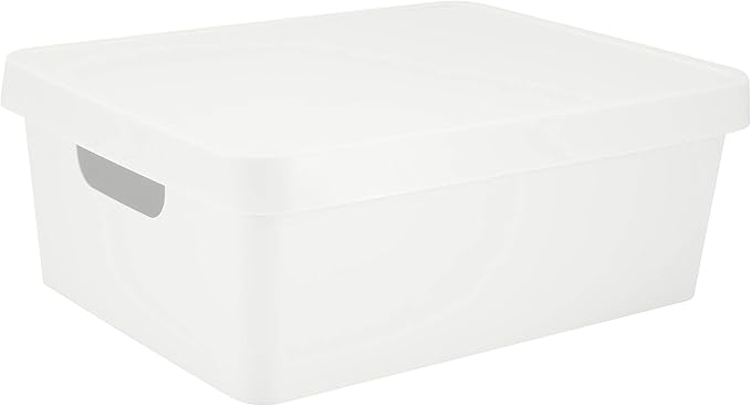 Simplify Medium Vinto Storage Box | Stackable | Home Organization | Bathroom | Accessories | Closet | 2 Handles | White