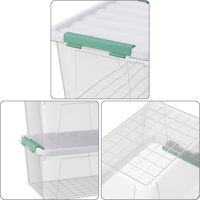 Haodehen 6-Pack 20 Quart Plastic Storage Latch Box with Lid, Clear Stackable Storage Container Bins