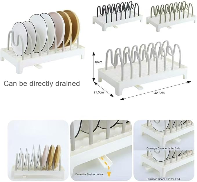 Pot and Pan Lid Organzier for Cabinet with Drainage, 8 Adjustable Compartment for Bakeware Cutting Boards Cookware Dishes (Khaki Gray)