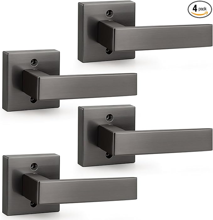 Probrico Half Dummy Inactive Square Grey Door Handle Levers, Non-Turning Gunmetal Black for Interior Door, 4 Pack