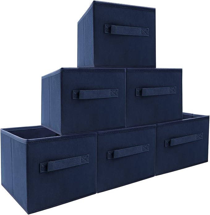 Small Storage Bins,Collapsible Fabric Storage Organizer 9.0"x7.5"x7.5" 6 Pack,Mini Storage Box,fit for closet, living room, bookshelf, Kids clothes and toys storage and organization Blue…