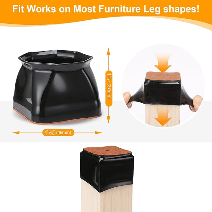 CHUNZEXI 16 Pack Square Chair Leg Floor Protectors for Hardwood Floors, Silicone Felt Covers Pads Caps, Protect Wood Furniture Feet Floors Noise Reduce and Scratch (Square X-Lager & Black)