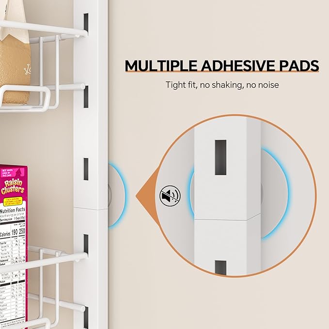 MIAOLI Over the Door Pantry Organizer, 10-Tier Adjustable Spice Rack Cabinet Door Shelves, Hanging Seasoning Organizer for Kitchen Bathroom, Laundry Room Organization, White