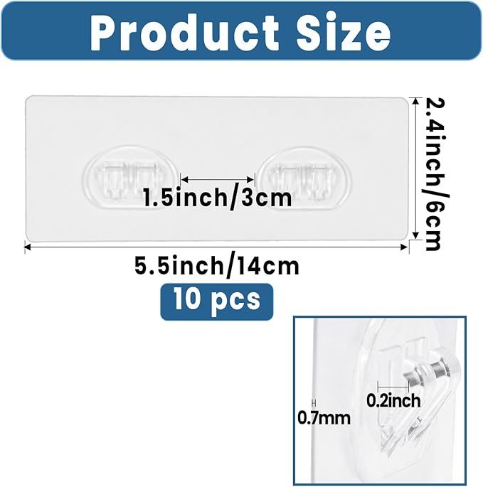 Jxztiecy 10 Pack Shower Caddy Adhesive Replacement, Shower Shelf Strong Adhesive Hooks, No Drilling, Transparent WaterProof Strips for Bathroom Shelves & Kitchen Racks