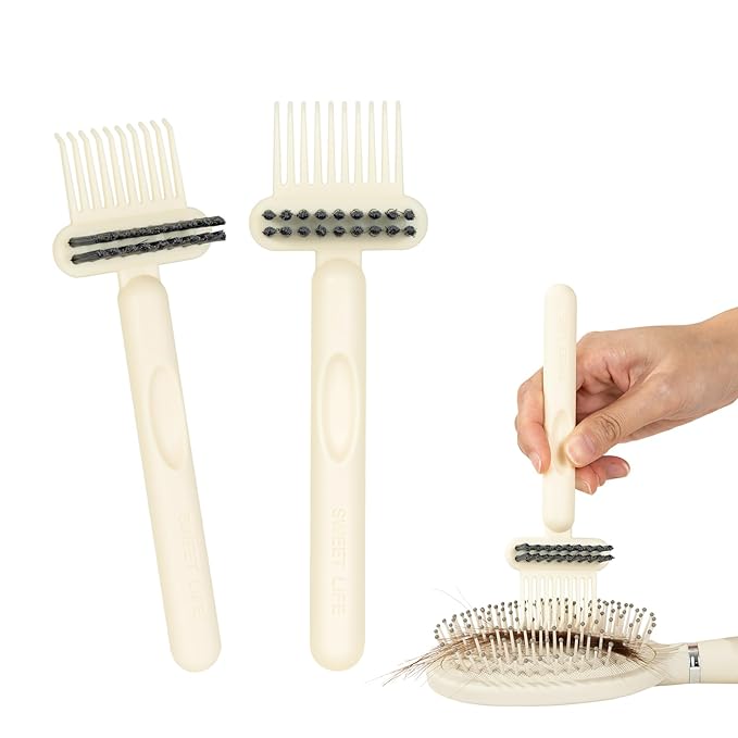 RHOS 2-in-1 Hair Brush Cleaner Tool, Comb Cleaner for Removing Hair and Dust, Ideal for Home, Salon Use (2 Pack - Beige)