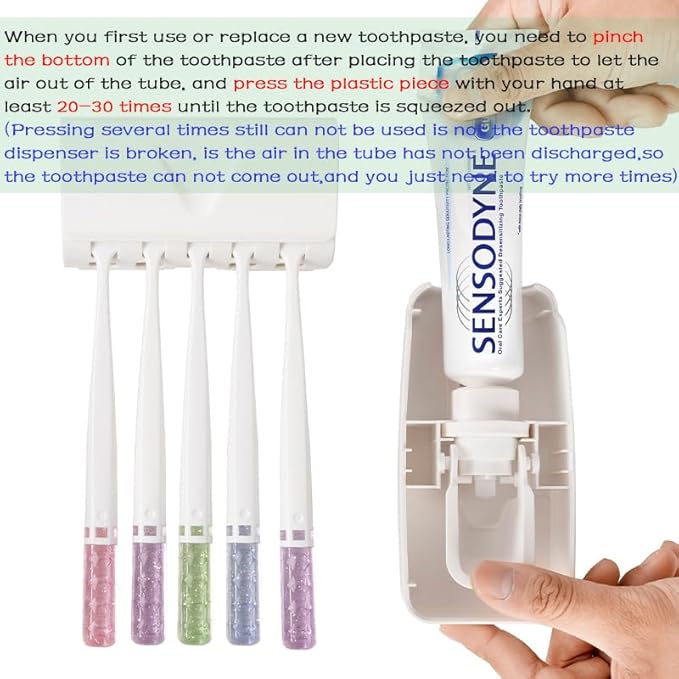 Toothbrush Holder and Toothpaste Dispenser Set, Automatic Toothpaste Squeezer Dispenser, Dispenser Toothpaste Squeezer Kit, Wall Mounted Bathroom Accessories (White)