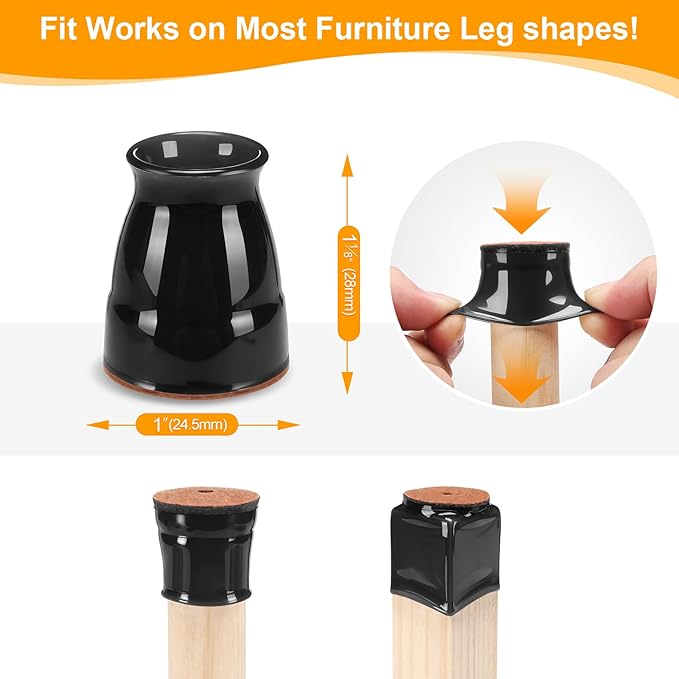 CHUNZEXI 24 Pack Extra Small Chair Leg Floor Protectors for Hardwood Floors, Silicone Felt Covers Pads Caps, Protect Wood Furniture Feet Floors Noise Reduce and Scratch (Universal X-Small & Black)