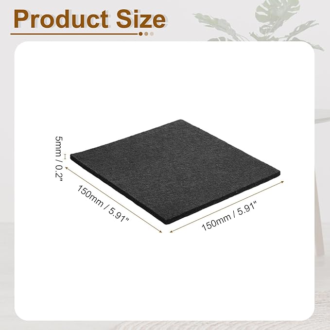 uxcell Felt Furniture Pads, 1Pcs 5.91" x 5.91" Adhesive Backed Felt Non-Slip Anti-Scratch Chair Leg Protectors for Protecting Hardwood Floor, Black
