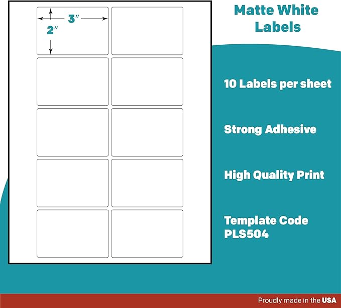 Premium Label Supply White Sticker Product/Shipping Labels – 3" x 2" – Laser/Inkjet Compatible – (10 per Sheet), 25 Sheets – 250 Total Adhesive Labels