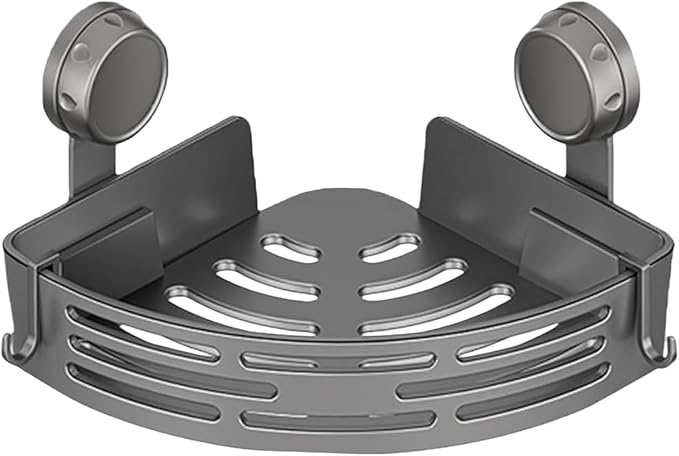 HIDEZHI Triangle Suction Cup Shower Caddy, Suction Cup Corner Shower Shelf, No-Drill Bathroom Corner Caddy, Triangle Suction Cup Corner Shelves, Removable Wall Storage Rack (Gray)