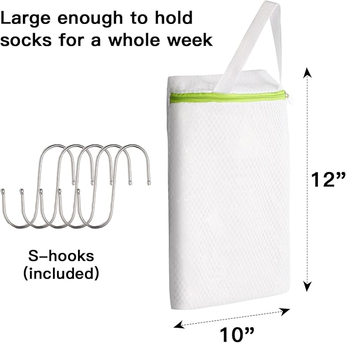 5-Pack Sock Laundry Bags with Metal Hooks, 10x12 Inch Mesh Washing Machine Bags, for Sorting & Storage