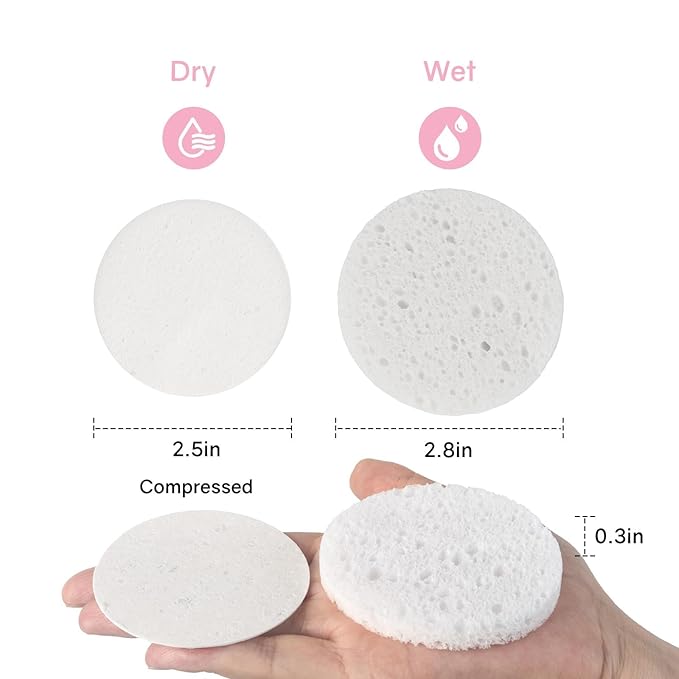 30-Count Compressed Facial Sponges,100% Natural Cellulose Cosmetic Make Up Sponges for Face Daily Facial Cleansing,Exfoliating,Makeup Removal(White)