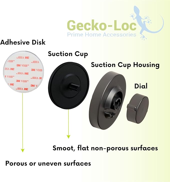 Gecko-Loc Large Combo suction cup wall mount bathroom shower caddy - shampoo storage basket shelf organizer caddie bath shelves - Black