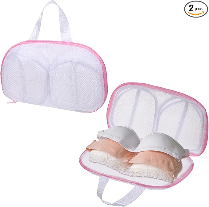 Bra Washing Bags for Laundry, 2 Pcs Bra Laundry Bags for Washing Machine Mesh Lingerie Wash Bag with Zipper for Washing Delicates Underwear Brassiere (Pink, A Cups)