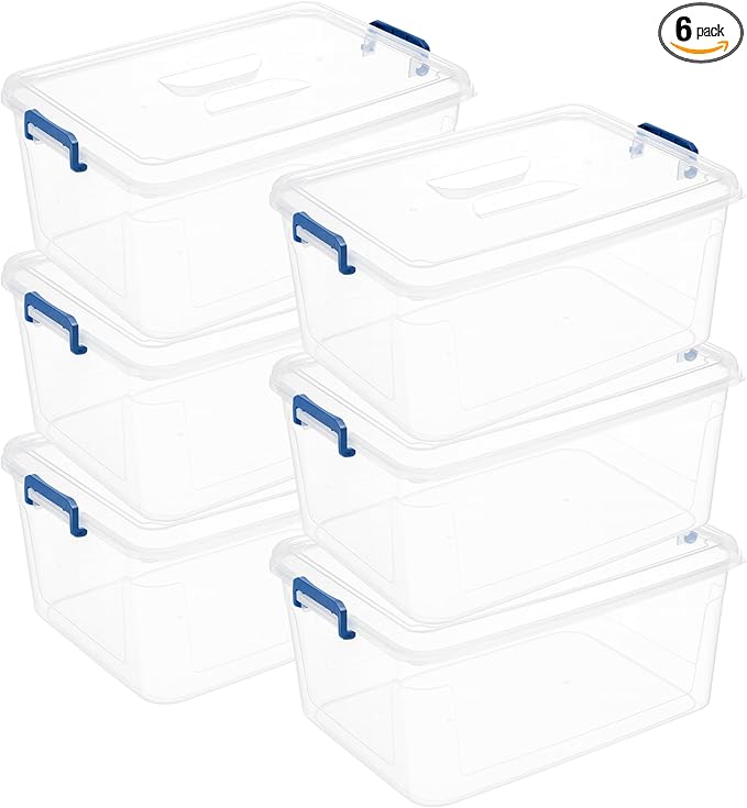 Tribello Clear Storage Bins with Lids, 6-Pack Stackable Plastic Storage Containers for Home Organization – Totes for Closet and Underbed Storage, 21 Quarts