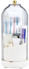 Johehe Toothbrush Organizer with Cover,3 Slots for Bathroom Toothbrush Holders with Lid,Dustproof Design,Rotating Holder,Ideal Makeup Brushes Holder for Bathroom Countertop Organization and Storage