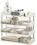Modular Drawer Organizer, Stackable 4 Trays Come with 5 Drawers box for Tea Bags, Coffee Pods, Spices, Makeup, Office Supplies, Snacks, 12.7x6.7x12.2 inches Countertop Drawer Organizer