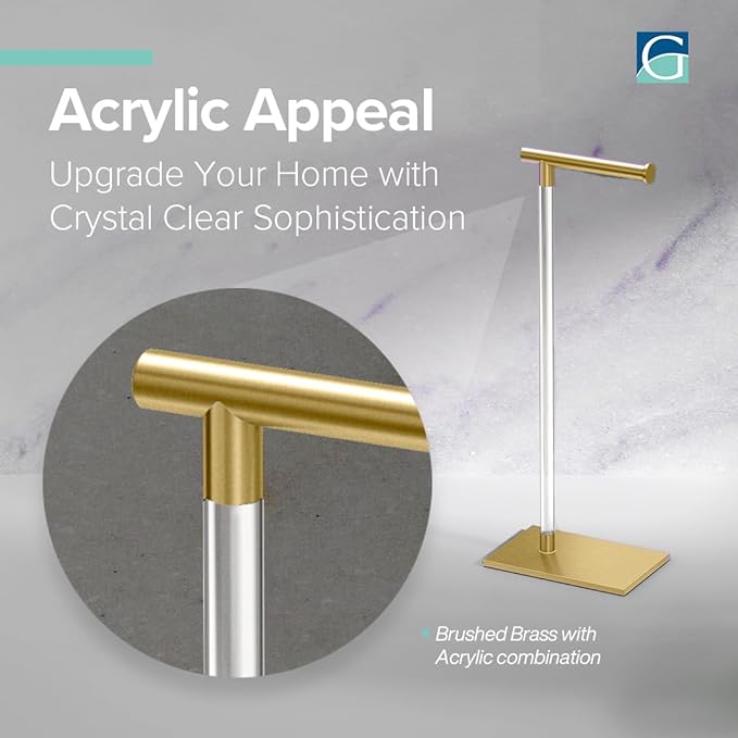 Gatco 1331B Modern Rectangle Base Freestanding Toilet Paper Holder 22.25" Brushed Brass/Acrylic with Weighted Base