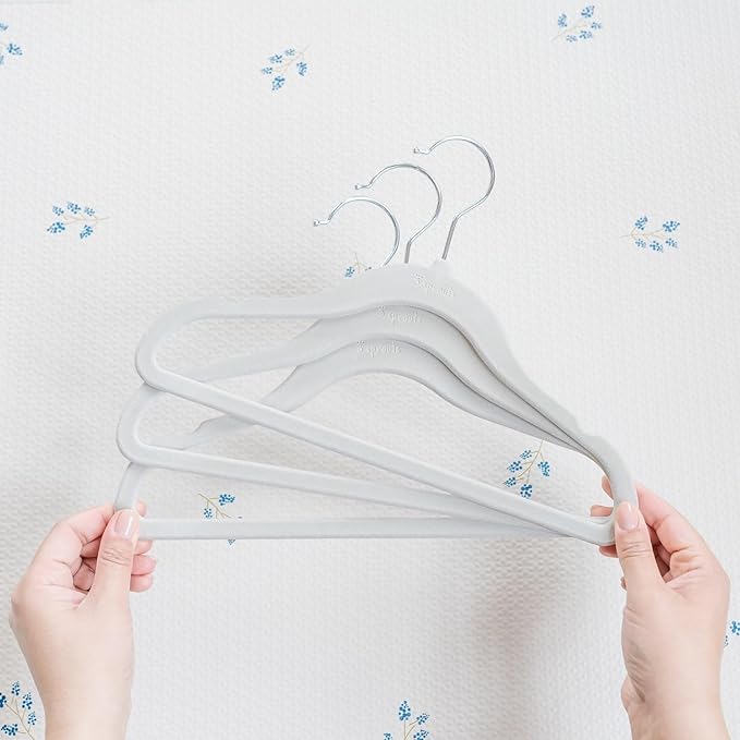 3 Sprouts Velvet Baby Hangers - Non-Slip Hanger for Infant, Toddler, Baby Clothes - Closet Kids Hangers with Slim Design, Nordic Colors, Pack of 30 - Gray