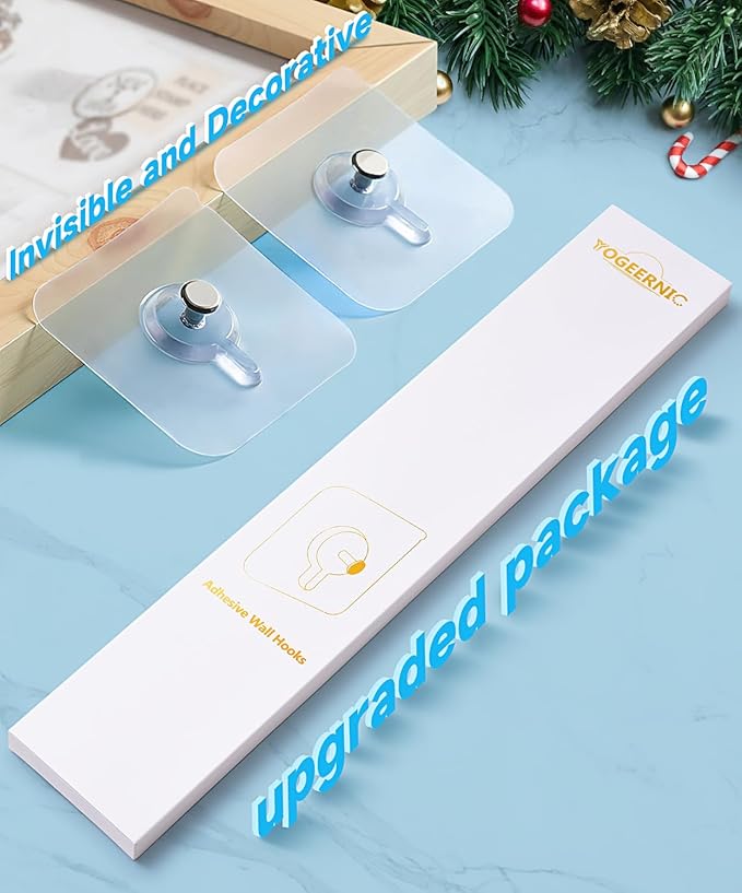 Adhesive Hooks for Wall(13lb Max), Wall Hangers Without Nails for Photos Frames, Utility Waterproof and Oil Resistant Hooks for Kitchen, Bathroom, Home and Office -10 Pack