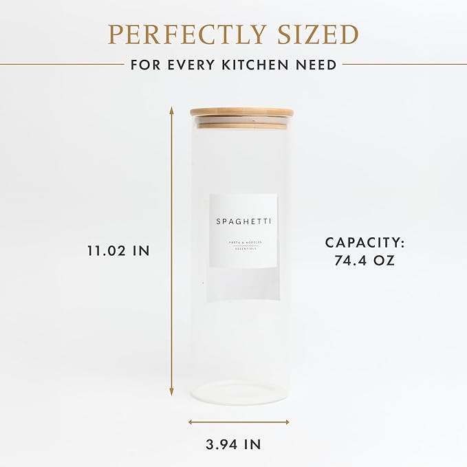 Livabl Set of 3 Glass Pantry Storage Containers with Lids- 12 Pantry Labels– (70oz) Glass Canisters with bamboo lids-Perfect Rice, Cereal, Flour, Pasta, Oats, food storage -Airtight-kitchen canisters