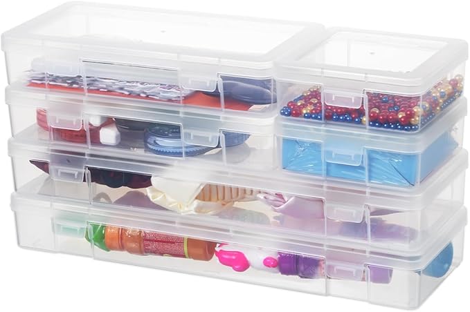 novelinks Plastic Clear Storage Containers for Organizing, Craft Storage Organizers and Stackable Storage Bins with Lids for Pencil Box, Bead, Cookie Cutter, Board Game (2 Small + 2 Medium + 2 Large)