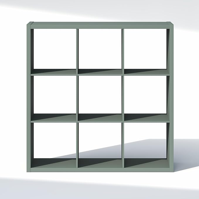 Furinno Cubic Closet Organizers and Storage, 9-Cube Closet Organizer, Open Shelf Closet Storage, Extra Thick Frame for Wardrobe, Bedroom, Living Room, Sage Green