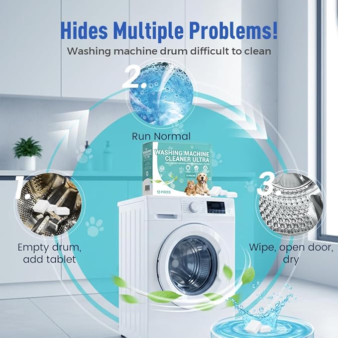 Washing Machine Cleaner Descaler 12 Pack - Deep Cleaning Tablets For Front Loader & Top Load Washer,Helps Remove Residue, Hard Water Buildup & Odor-Causing Deposits (2 pcs)