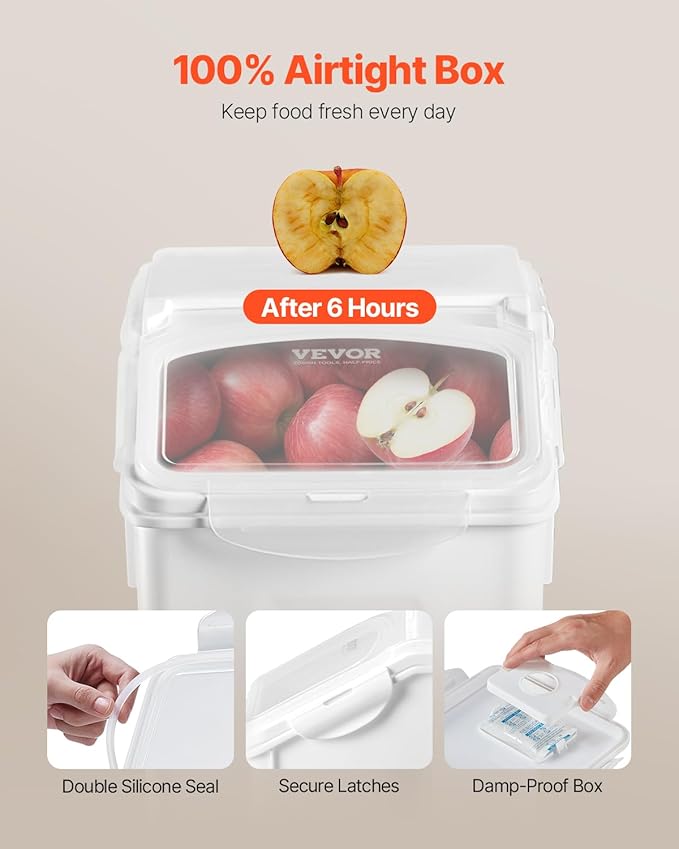 VEVOR Rice Storage Container, 4.5Gallon/20L Capacity Large Dog Food Dispenser Bin, Kitchen Ingredient Grain Cereal Flour Bin, Pet food Containers with Wheels, Measuring Cup, Airtight Lid, 1 Pack
