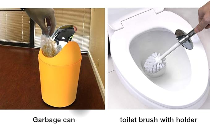 Bathroom Accessories Set, 6-Piece Plastic Gift Set, Toothbrush Holder, Toothbrush Cup, Soap Dispenser, Soap Dish, Toilet Brush Holder, Trash Can (Orang)