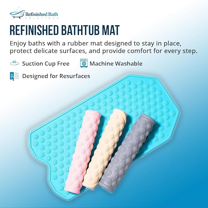 The Original Refinished Bathtub Mat - No Suction Cup Bath Mat, Designed for Textured and Refinished Bathtubs Made of Rubber Not Cheap Plastic, Great for Children and Elderly (Grey)