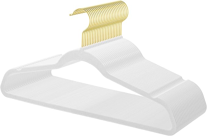 MOERKADA 36-Pack Premium Velvet Hangers with Gold Hooks - Space-Saving Non-Slip Heavy-Duty Clothes Hangers for Coats, Suits, Dresses, and Sweaters - Slim Design, Closet Organizer (White-Gold)