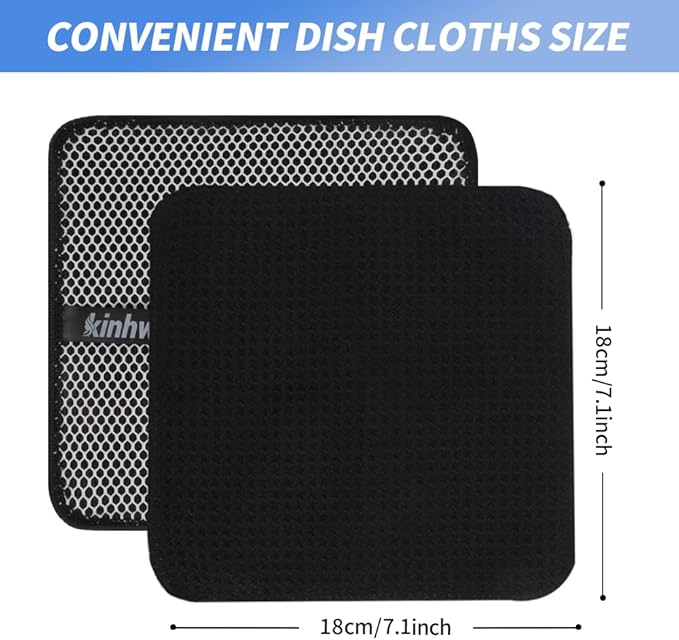 KinHwa Kitchen Washcloths for Dishes Absorbent Microfiber Dish Cloths Quick Dry Dish Rags with Poly Scour Scrub Side Ideal for Kitchen Cleaning (Dark-Black, 7inchx7inch 9 Pack)